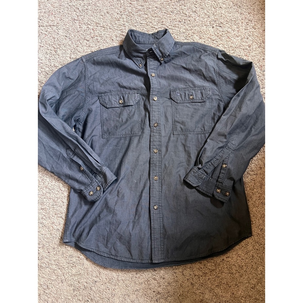 Carhartt Mens Long Sleeve Button Down Work Shirt Gray Cotton Utility Top Large